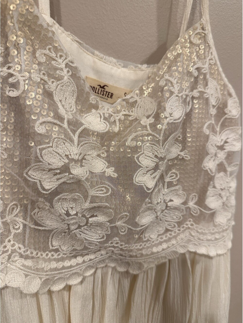 New Hollister Cream And Gold Sequin Lace Sun Dress - NWT - Size S